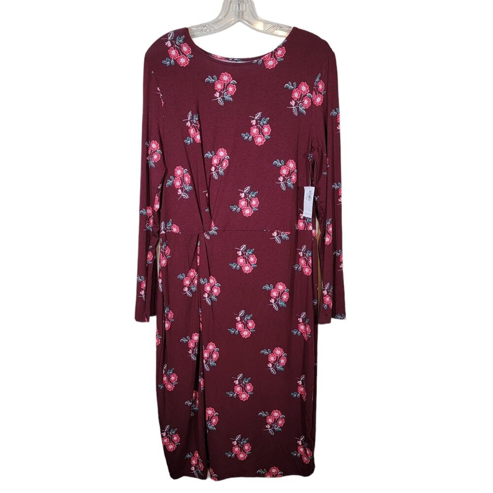Old Navy NWT Twisted Floral Dress Knee Length Boat Neck Long Sleeves Size Large